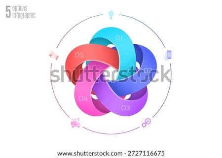Circular diagram template with 5 options, infographic vector illustration. Color swatches control