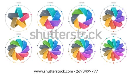 Circular diagram template with 5-12 options, infographic vector illustrations set. Color swatches control 