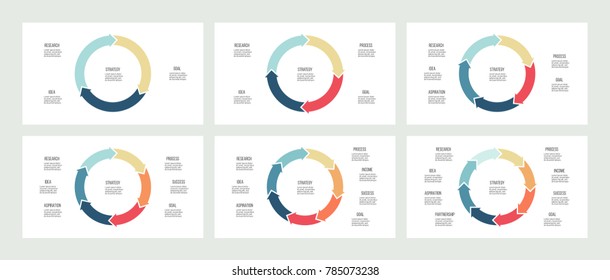 Circular Diagrams. Pie Charts With 3, 4, 5, 6, 7, 8 Options, Arrows. Vector Templates For Business Infographics And Presentations.