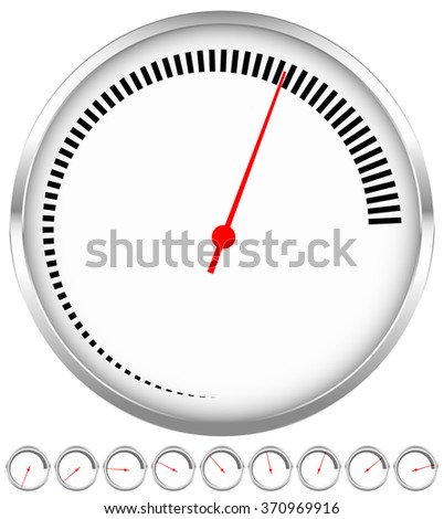 Circular dial, gauge template with increments and red needle