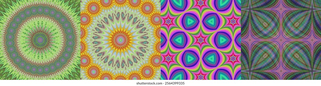 Circular digital art pattern background set