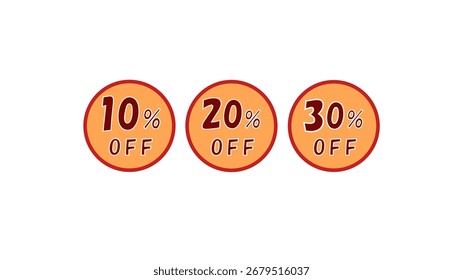 Circular Discount Badge Vector – 10%, 20%, 30%