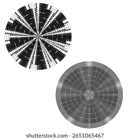 Efeito de distorção circular. Forma abstrata radial. Linhas de vetor concêntricas. Elemento visual dinâmico.