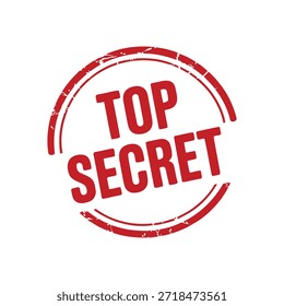 Un sello rojo circular angustiado muestra de manera prominente las palabras top secret en negrita con mayúsculas que indican información confidencial o restringida