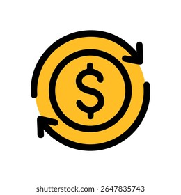 Ícone de câmbio de moeda circular em dólar. Ilustração de símbolo de ícone