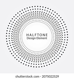 Circular dot frame. Abstract Concentric halftone ring. Dotted geometric pattern, texture, border, backdrop as a design element.