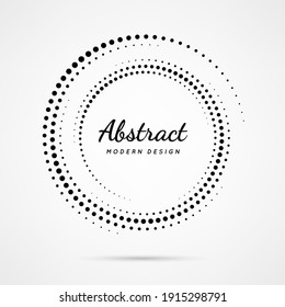 Circular Dot Frame. Circle Border With Effect Halftone. Modern Faded Ring. Semitone Shape Round. Point Sphere Boarder. Dotted Geometric Pattern. Graphic Small Dots Element For Design Prints. Vector