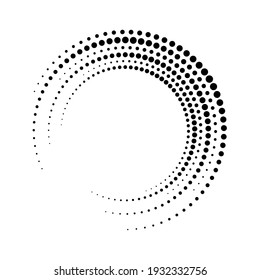 Marco circular de punto. Borde circular con medio tono de efecto. Anillo descolorido moderno. Forma de semitono redonda. Frontera de esfera de puntos. Patrón geométrico con puntos. Elemento gráfico de puntos pequeños para impresiones de diseño. Vector