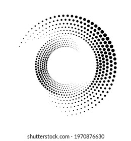 Circular dot frame. Circle border with effect halftone. Modern faded ring. Semitone shape round. Point boarder. Geometric dots 
pattern. Graphic radial element for futuristic design prints. Vector