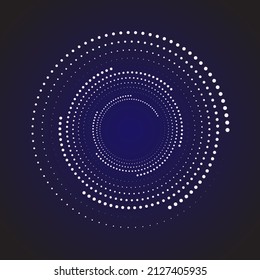 Circular dot frame. Circle border with effect halftone. Modern faded ring. Semitone shape round. Point sphere boarder. Dotted geometric pattern.