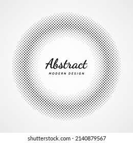 Circular dot frame. Circle faded dots. Round border with effect halftone. Modern pattern. Futuristic ring. Radiant boarder isolated on white background. Semitone digital points. Vector illustration