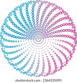 a circular dot pattern with blue and pink colors, dot cmyk black gradient symbol logotype circular shape spiral halftone circle round abstract circle 