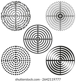 Circular dot pattern. Geometric ring icon. Concentric circle shape. Vector black white.