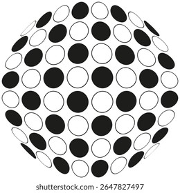 Padrão de ponto circular. Disposição da esfera radial. Projeto geométrico vetorial. Composição em círculo monocromático.