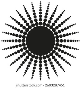 Circular dot pattern. Scalloped radial shape. Bold abstract vector. Monochrome dynamic form.