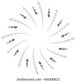 Circular dots motif. Circle vector. Dotted radial, radiating lines. Abstract black and white, monochrome design element, isolated shape