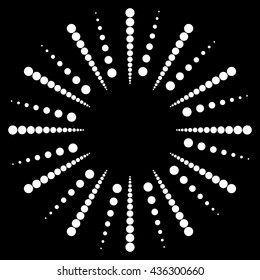 Circular dots motif. Circle vector. Dotted radial, radiating lines. Abstract black and white, monochrome design element, isolated shape