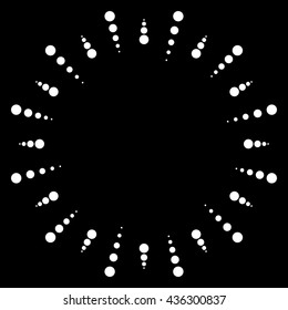 Circular dots motif. Circle vector. Dotted radial, radiating lines. Abstract black and white, monochrome design element, isolated shape