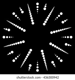 Circular dots motif. Circle vector. Dotted radial, radiating lines. Abstract black and white, monochrome design element, isolated shape