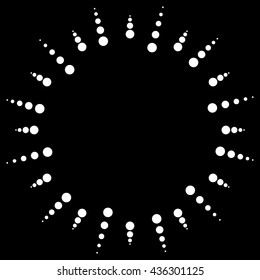 Circular dots motif. Circle vector. Dotted radial, radiating lines. Abstract black and white, monochrome design element, isolated shape