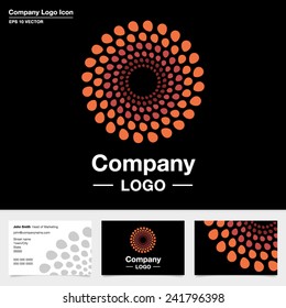 Circular dotted abstract company logo with business card design. Editable EPS vector.