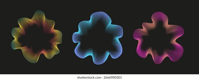 Circular dotted equalizer in neon colors. Vector sound wave spectrum for audio visualization, music, and radar icons