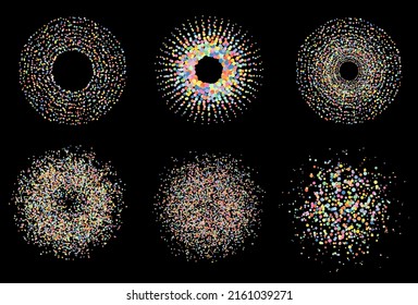 Circular dotted frames set. Circle dots. Design element for medical, treatment, cosmetic. Round border using halftone circle dots texture. Vector illustration