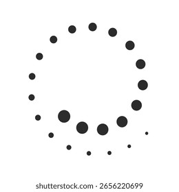 Circular dotted loading symbol with varying dot sizes arranged in a spiral shape on white background vector