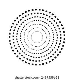 Circular dotted pattern. Geometric concentric circles. Black and white vector. Minimalist abstract design.