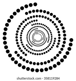 Circular dotted shape, motif. Spiral, twirl element with circles.