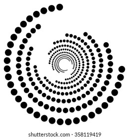 Circular dotted shape, motif. Spiral, twirl element with circles.