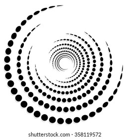 Circular dotted shape, motif. Spiral, twirl element with circles.