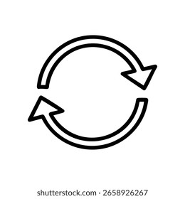Ícone de seta dupla circular, contorno preto, design simples.