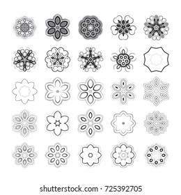 Circular drawing, mandalas for your projects. Set of abstract design elements. Decorative retro ornament. A painted background with geometric colors. Vector graphic black and white drawings.