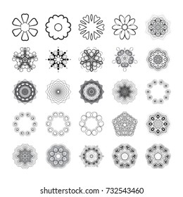 Circular drawing, mandalas for your projects. Set of abstract design elements. Decorative retro ornament. A painted background with geometric colors. Vector graphic black and white drawings.