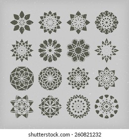 Circular east ornament set. Vector vintage symbols 