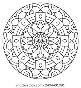 diseño circular de mandala fácil con líneas limpias para el libro de colorear, diseño de mandala para el libro de colorear de adultos
