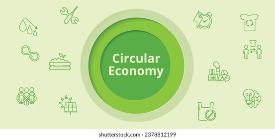 Banner de economía circular en estilo de corte de papel. El concepto de negocio responsable. Ilustración del vector en verde