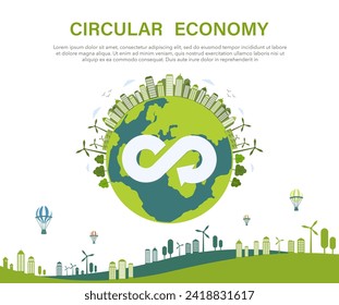 concepto de economía circular Para el crecimiento futuro de las empresas con un consumo y un medio ambiente sostenibles en el mundo. ilustración de vector verde