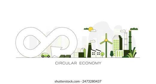 Circular Economy. The concept of Green business, ecology and environment sustainable devellopment. Vector illustration.