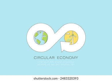 Concepto de economía circular. Tierra verde y energía verde. Crecimiento empresarial y medio ambiente desarrollo sostenible. Ilustración vectorial plana.