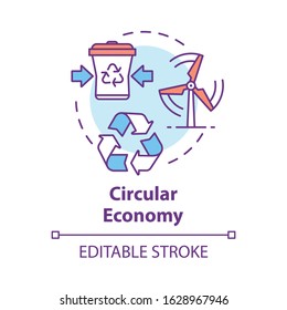 Circular economy concept icon. Infinite industrial loop. Sustainability and recycling. Market development idea thin line illustration. Vector isolated outline RGB color drawing. Editable stroke