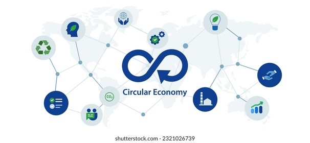 Circular economy concept of production usage recycling no waste environmental friendly icon set interconnected
