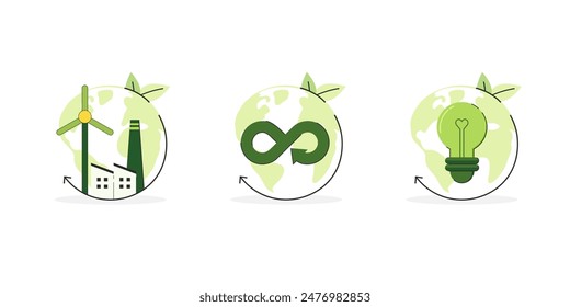 Circular Economy concept. Sustainability Business of ESG concept. Green Energy, Ecology and environment development. Flat Vector illustration.