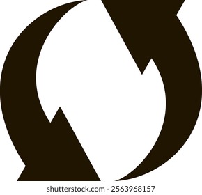 Circular economy concept, two black arrows rotating and forming a circle on a white background, representing the concept of recycling, reuse and waste reduction
