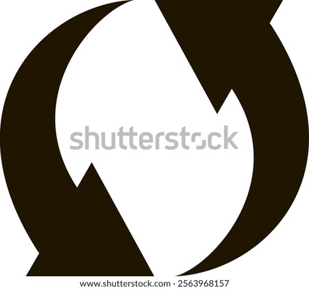 Circular economy concept, two black arrows rotating and forming a circle on a white background, representing the concept of recycling, reuse and waste reduction