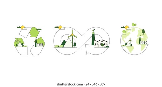 Economía circular. Concepto ESG. Concepto de energía verde. Desarrollo sostenible para Ecología y Medio Ambiente. Estilo plano minimalista. Ilustración vectorial.