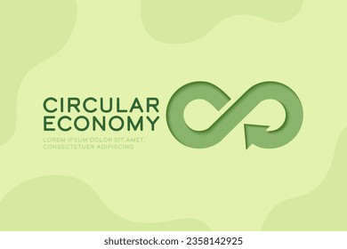 Circular economy icon. Business and environment sustainable development concept design. Paper cut vector illustration.