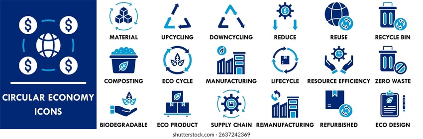 Circular Economy icon collection set. Containing design sustainable, green, economy, environmental, circular