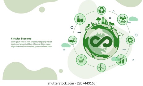 icono de economía circular. El concepto de eternidad, interminable e ilimitado, economía circular para el crecimiento futuro de negocios y medio ambiente sustentable con diseño plano, ilustrador vectorial.